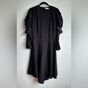 CHLOÈ Ruffle Long-Sleeve Crepe A-Line Black Midi Dress
 FR 40 US 8
